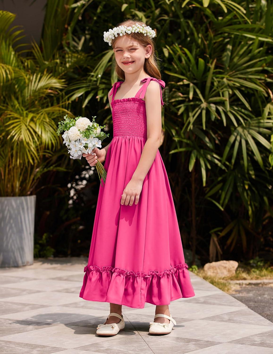 image:imageArshiner Girls Summer Dress Boho Beach Casual Smocked Maxi DressesHot Pink