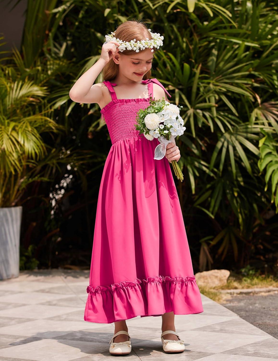 image:imageArshiner Girls Summer Dress Boho Beach Casual Smocked Maxi DressesHot Pink