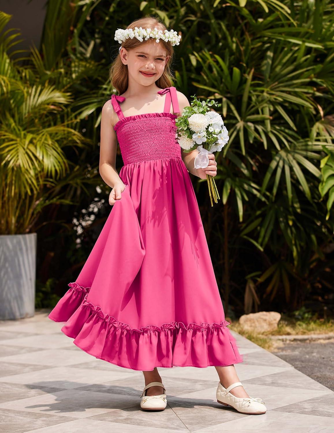 image:imageArshiner Girls Summer Dress Boho Beach Casual Smocked Maxi DressesHot Pink