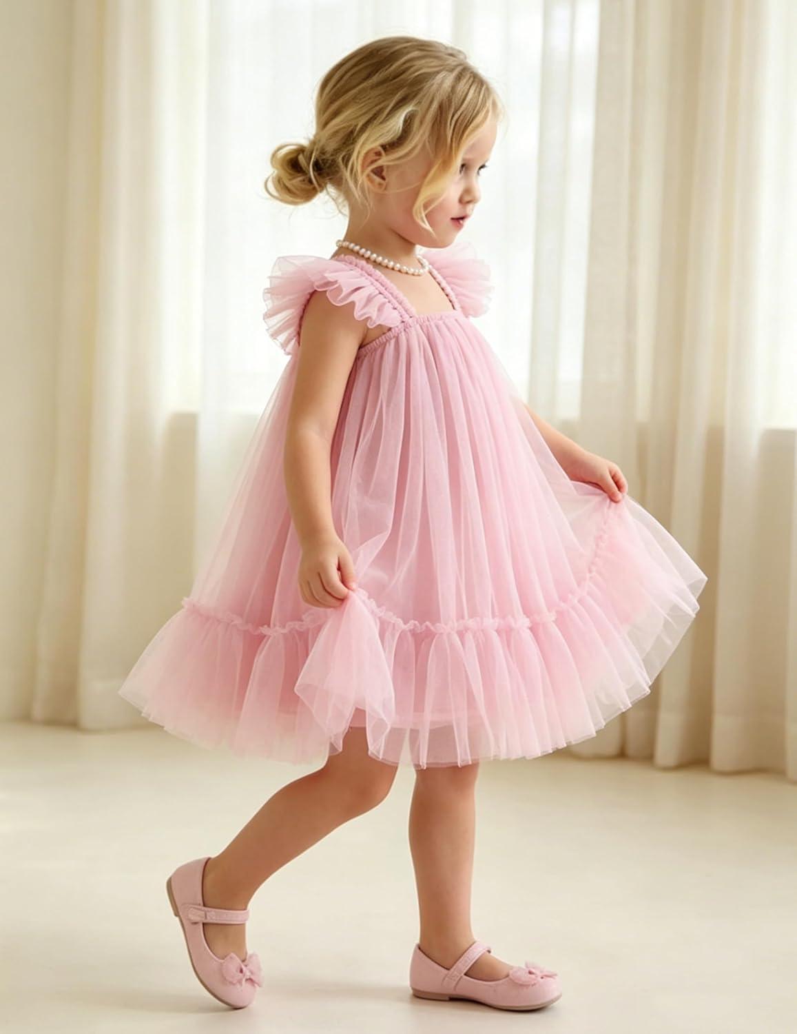 image:imageArshiner Toddler Tulle Dress for Girls Layered Tutu Ruffle Dresses Swing Twirly Fairy Summer Birthday Party Wedding SundressLight Pink