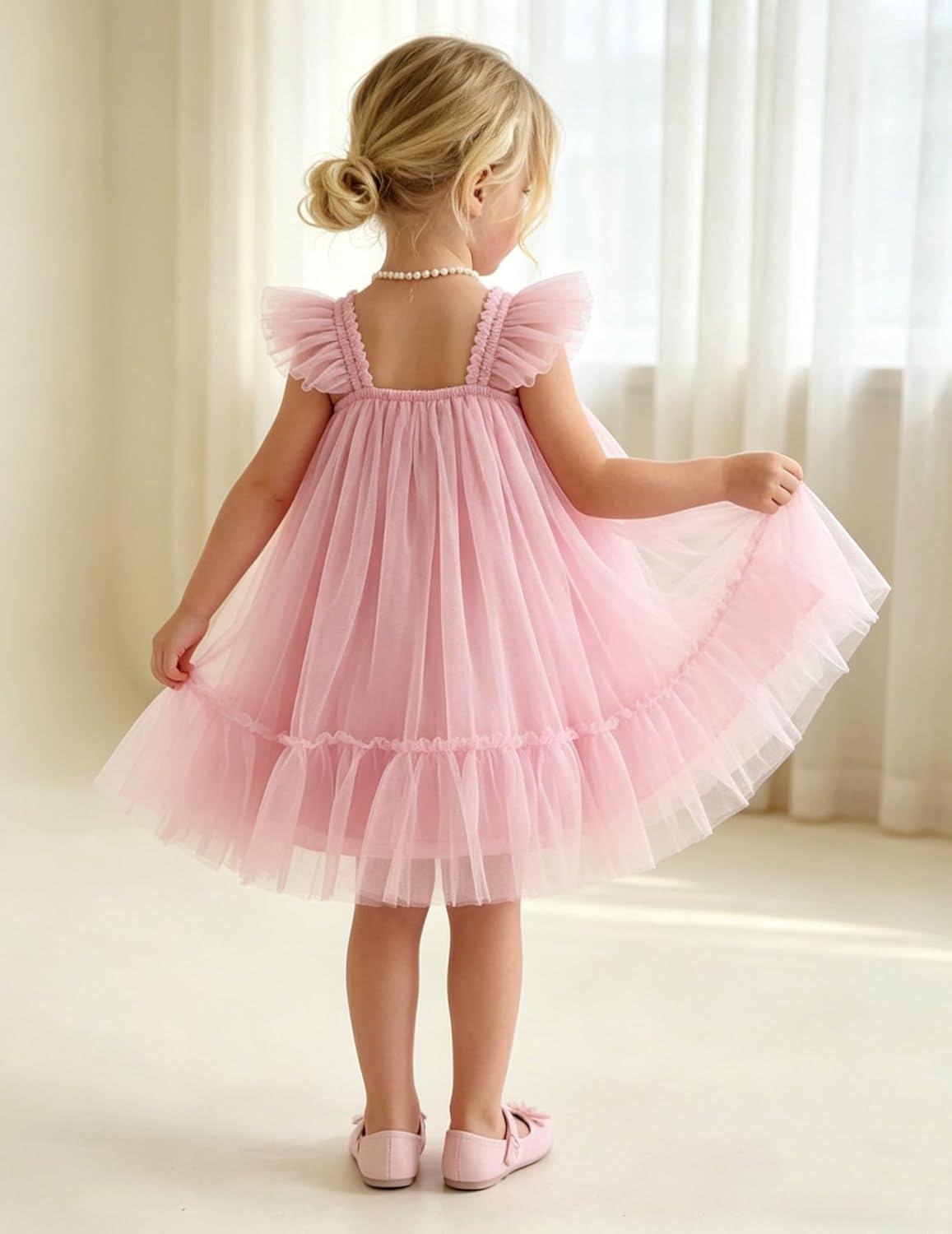 image:imageArshiner Toddler Tulle Dress for Girls Layered Tutu Ruffle Dresses Swing Twirly Fairy Summer Birthday Party Wedding SundressLight Pink
