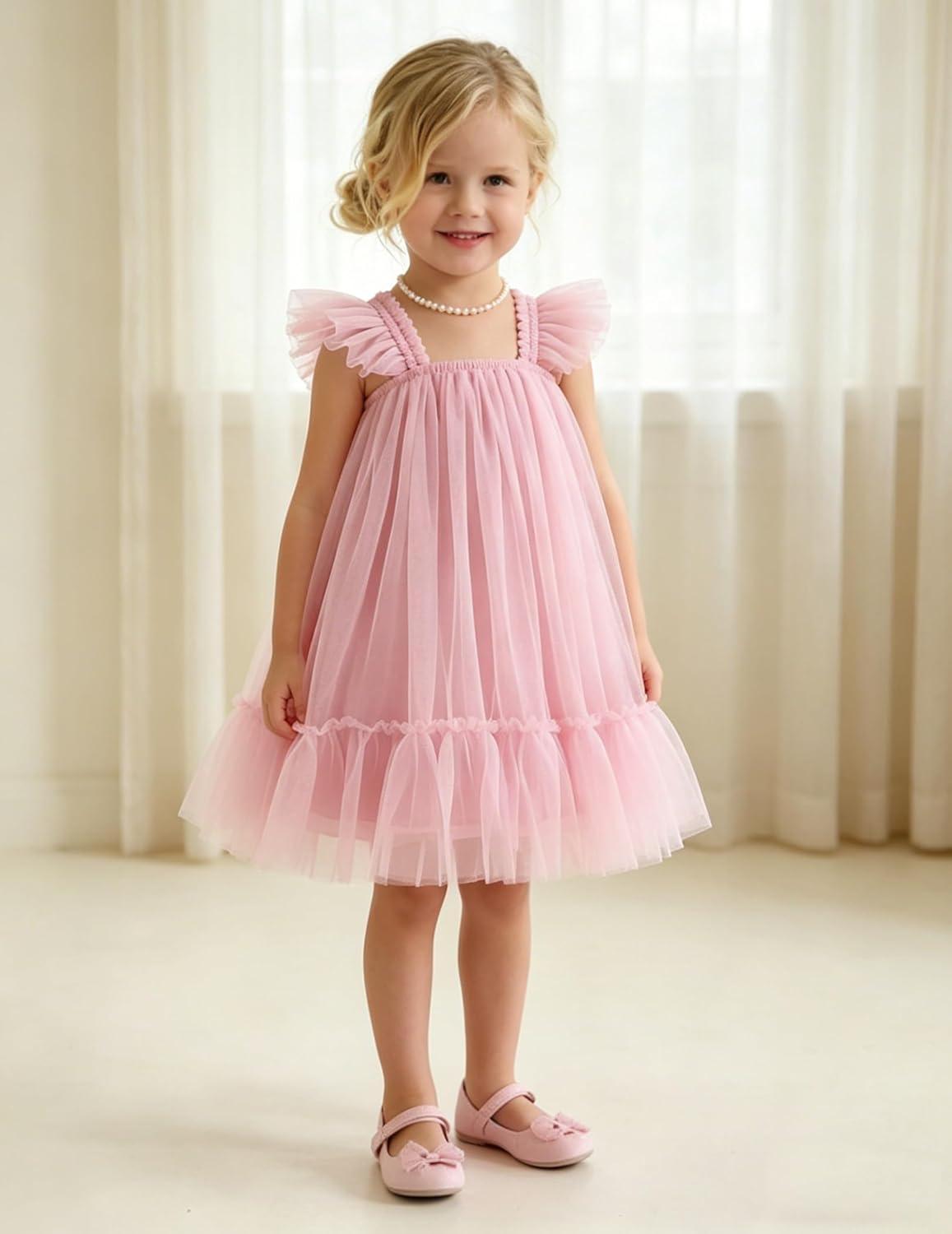 image:imageArshiner Toddler Tulle Dress for Girls Layered Tutu Ruffle Dresses Swing Twirly Fairy Summer Birthday Party Wedding SundressLight Pink