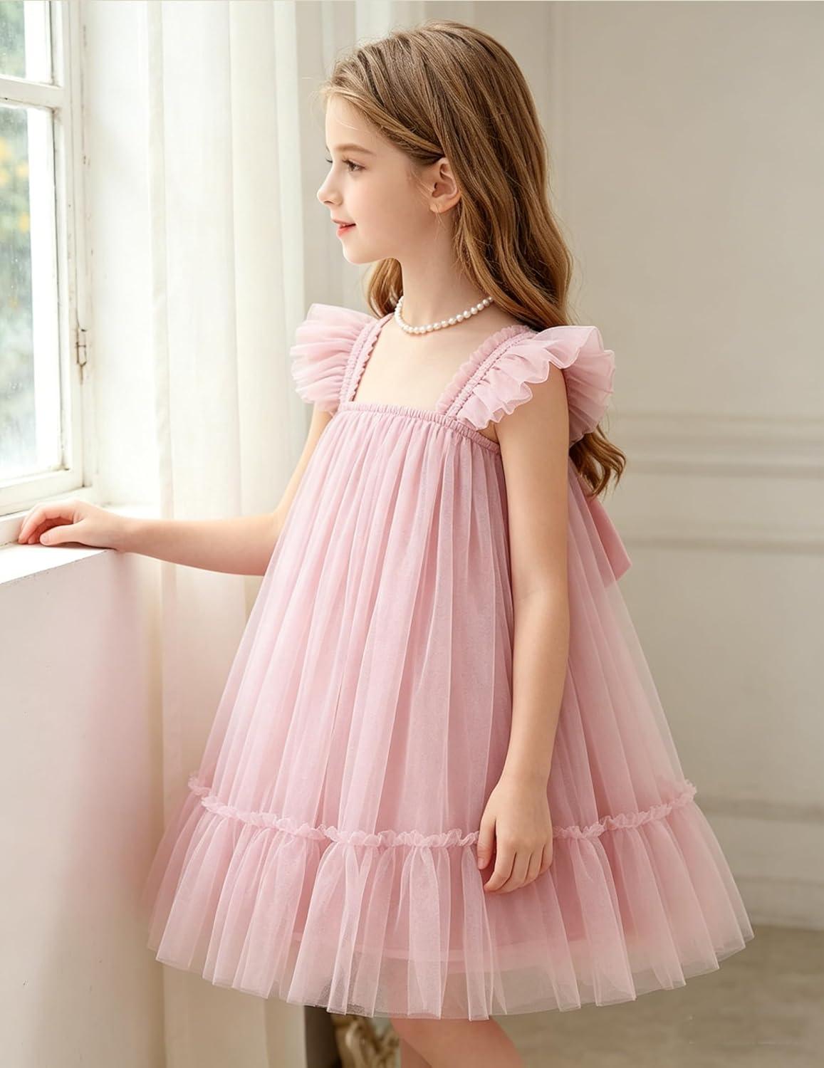 image:imageArshiner Toddler Tulle Dress for Girls Layered Tutu Ruffle Dresses Swing Twirly Fairy Summer Birthday Party Wedding SundressLight Pink