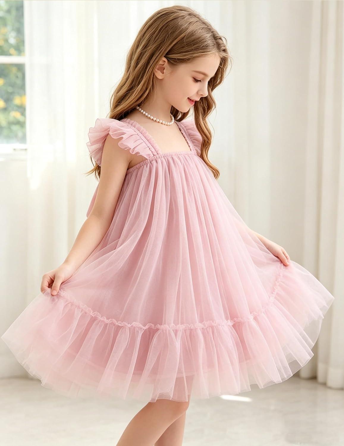 image:imageArshiner Toddler Tulle Dress for Girls Layered Tutu Ruffle Dresses Swing Twirly Fairy Summer Birthday Party Wedding SundressLight Pink