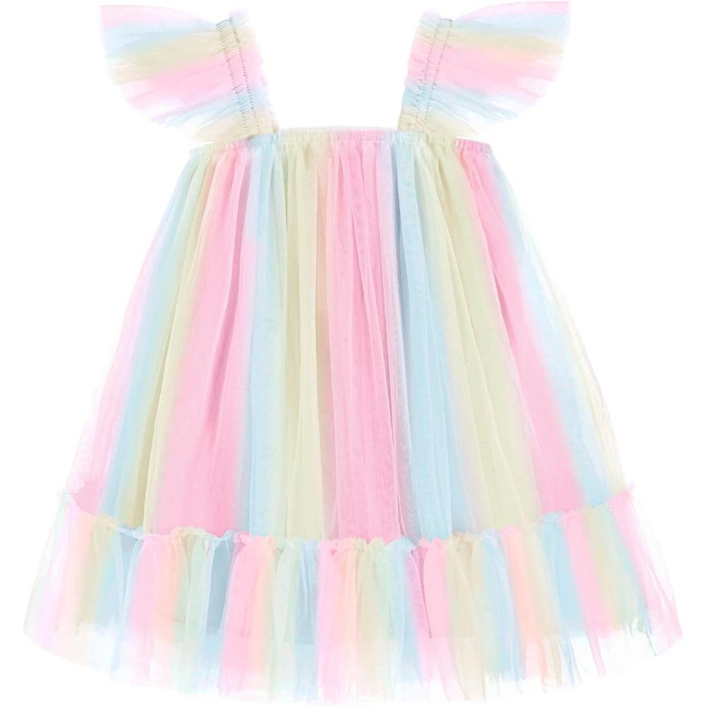 image:imageArshiner Toddler Tulle Dress for Girls Layered Tutu Ruffle Dresses Swing Twirly Fairy Summer Birthday Party Wedding SundressPink Rainbow
