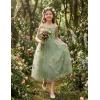 Arshiner Flower Girls Dress Spaghetti Strap Formal Wedding Pageant Party Tulle Long Dresses with Belt(Green Floral)