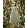 Arshiner Flower Girls Dress Spaghetti Strap Formal Wedding Pageant Party Tulle Long Dresses with Belt(Green Floral)