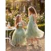 Arshiner Flower Girls Dress Spaghetti Strap Formal Wedding Pageant Party Tulle Long Dresses with Belt(Green Floral)