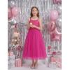 Arshiner Flower Girls Dress Spaghetti Strap Formal Wedding Pageant Party Tulle Long Dresses with Belt(Hot Pink)