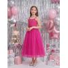 Arshiner Flower Girls Dress Spaghetti Strap Formal Wedding Pageant Party Tulle Long Dresses with Belt(Hot Pink)