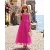 Arshiner Flower Girls Dress Spaghetti Strap Formal Wedding Pageant Party Tulle Long Dresses with Belt(Hot Pink)
