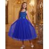 Arshiner Flower Girls Dress Spaghetti Strap Formal Wedding Pageant Party Tulle Long Dresses with Belt(Royal Blue)