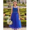 Arshiner Flower Girls Dress Spaghetti Strap Formal Wedding Pageant Party Tulle Long Dresses with Belt(Royal Blue)