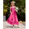 Arshiner Girls Summer Dress Boho Beach Casual Smocked Maxi Dresses(Hot Pink)
