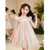 Arshiner Toddler Tulle Dress for Girls Layered Tutu Ruffle Dresses Swing Twirly Fairy Summer Birthday Party Wedding Sundress(Pink Rainbow)