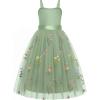 Arshiner Flower Girls Dress Spaghetti Strap Formal Wedding Pageant Party Tulle Long Dresses with Belt(Green Floral)