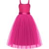 Arshiner Flower Girls Dress Spaghetti Strap Formal Wedding Pageant Party Tulle Long Dresses with Belt(Hot Pink)