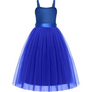 Arshiner Flower Girls Dress Spaghetti Strap Formal Wedding Pageant Party Tulle Long Dresses with Belt(Royal Blue)