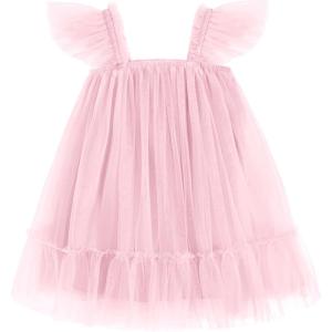 Arshiner Toddler Tulle Dress for Girls Layered Tutu Ruffle Dresses Swing Twirly Fairy Summer Birthday Party Wedding Sundress(Light Pink)