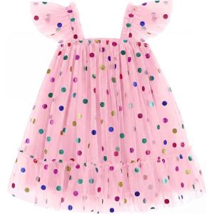 Arshiner Toddler Tulle Dress for Girls Layered Tutu Ruffle Dresses Swing Twirly Fairy Summer Birthday Party Wedding Sundress(Pink Confetti)