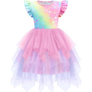 Arshiner Toddler Tutu Dress Little Girls Irregular Tulle Princess Birthday Party Formal Dresses(Gradient Star Rainbow)
