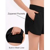 Arshiner Girls Athletic Shorts Crossover High Waisted 2 in 1 Running Shorts with Pockets for Kids Sports Volleyball Soccer(Black)
