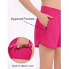 Arshiner Girls Athletic Shorts Crossover High Waisted 2 in 1 Running Shorts with Pockets for Kids Sports Volleyball Soccer(Hot Pink)