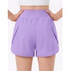 Arshiner Girls Athletic Shorts Crossover High Waisted 2 in 1 Running Shorts with Pockets for Kids Sports Volleyball Soccer(Lavender)