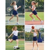 Arshiner Girls Athletic Shorts Crossover High Waisted 2 in 1 Running Shorts with Pockets for Kids Sports Volleyball Soccer(Navy Blue)