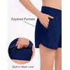 Arshiner Girls Athletic Shorts Crossover High Waisted 2 in 1 Running Shorts with Pockets for Kids Sports Volleyball Soccer(Navy Blue)