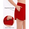 Arshiner Girls Athletic Shorts Crossover High Waisted 2 in 1 Running Shorts with Pockets for Kids Sports Volleyball Soccer(Red)