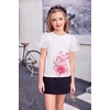 Arshiner Girls Shirts Mesh Puff Short Sleeves Blouse Crewneck Cute Print Summer Kids Tee Tops(Flowers Print)