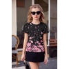 Arshiner Girls Shirts Mesh Puff Short Sleeves Blouse Crewneck Cute Print Summer Kids Tee Tops(Flowers-black and Pink)