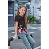 Arshiner Girls Shirts Mesh Puff Short Sleeves Blouse Crewneck Cute Print Summer Kids Tee Tops(Flowers-black and Pink)