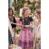 Arshiner Girls Shirts Mesh Puff Short Sleeves Blouse Crewneck Cute Print Summer Kids Tee Tops(Flowers-black and Pink)