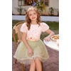 Arshiner Girls Shirts Mesh Puff Short Sleeves Blouse Crewneck Cute Print Summer Kids Tee Tops(Flowers-pink)