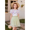Arshiner Girls Shirts Mesh Puff Short Sleeves Blouse Crewneck Cute Print Summer Kids Tee Tops(Flowers-purple)