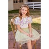 Arshiner Girls Shirts Mesh Puff Short Sleeves Blouse Crewneck Cute Print Summer Kids Tee Tops(Flowers-purple)