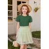 Arshiner Girls Shirts Mesh Puff Short Sleeves Blouse Crewneck Cute Print Summer Kids Tee Tops(Forest Green)