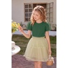 Arshiner Girls Shirts Mesh Puff Short Sleeves Blouse Crewneck Cute Print Summer Kids Tee Tops(Forest Green)