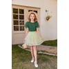 Arshiner Girls Shirts Mesh Puff Short Sleeves Blouse Crewneck Cute Print Summer Kids Tee Tops(Forest Green)
