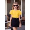 Arshiner Girls Shirts Mesh Puff Short Sleeves Blouse Crewneck Cute Print Summer Kids Tee Tops(Yellow)