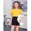 Arshiner Girls Shirts Mesh Puff Short Sleeves Blouse Crewneck Cute Print Summer Kids Tee Tops(Yellow)