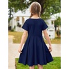 Arshiner Girl’s Summer Dresses Short Sleeve Casual Holiday Skater Twirl Dress with Pockets(Navy Blue1)