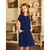 Arshiner Girl’s Summer Dresses Short Sleeve Casual Holiday Skater Twirl Dress with Pockets(Navy Blue1)