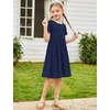 Arshiner Girl’s Summer Dresses Short Sleeve Casual Holiday Skater Twirl Dress with Pockets(Navy Blue1)
