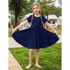 Arshiner Girl’s Summer Dresses Short Sleeve Casual Holiday Skater Twirl Dress with Pockets(Navy Blue1)
