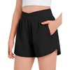 Arshiner Girls Athletic Shorts Crossover High Waisted 2 in 1 Running Shorts with Pockets for Kids Sports Volleyball Soccer(Black)