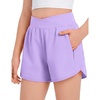 Arshiner Girls Athletic Shorts Crossover High Waisted 2 in 1 Running Shorts with Pockets for Kids Sports Volleyball Soccer(Lavender)