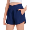 Arshiner Girls Athletic Shorts Crossover High Waisted 2 in 1 Running Shorts with Pockets for Kids Sports Volleyball Soccer(Navy Blue)